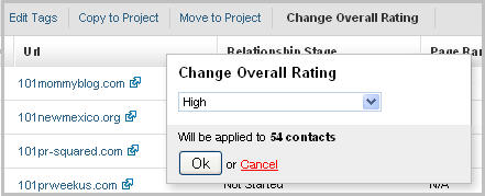 BuzzStream bulk operations - changing influencer ratings for multiple contacts