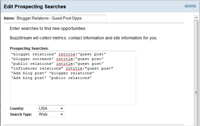 BuzzStream for Link Building - prospecting searches