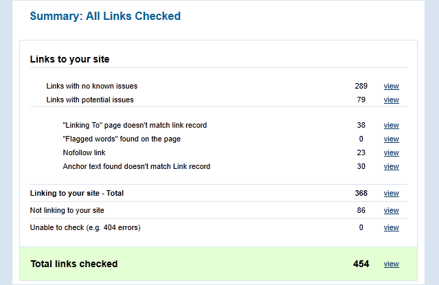 BuzzStream backlink check email - all links checked