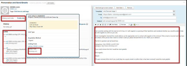 templated emails for link removal
