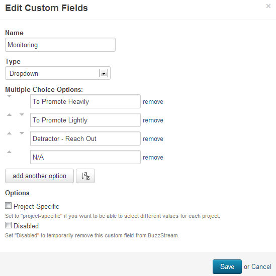 type of custom field