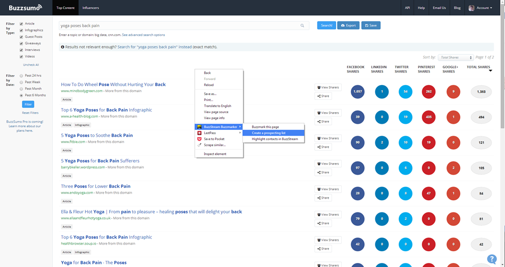 buzzsumo - create a prospecting list