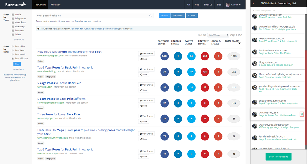buzzsumo - delete an item from the list