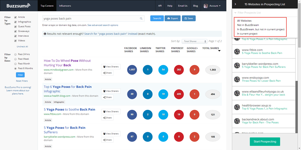 buzzsumo - filtering
