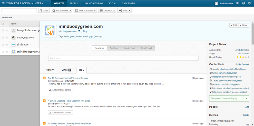 view in buzzstream