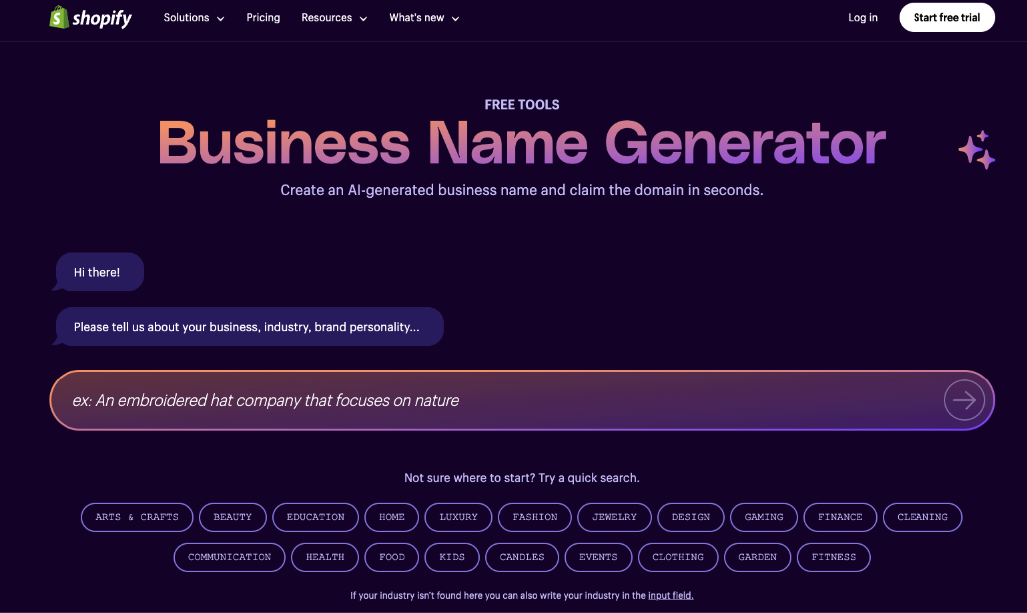 shopify's business name generator