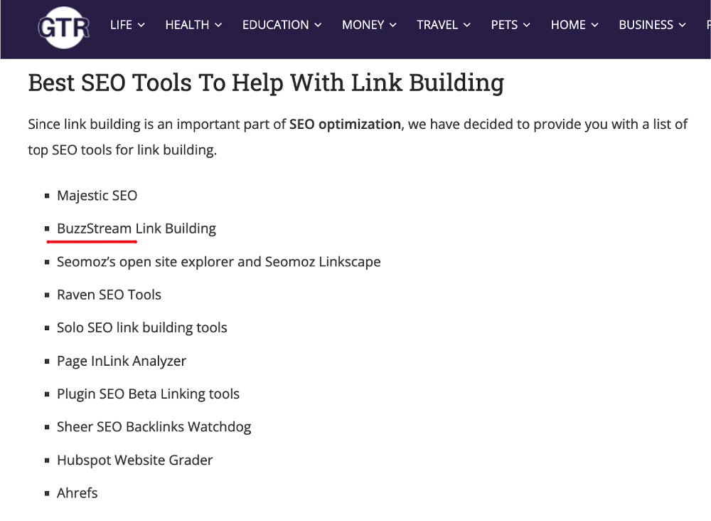 we found an unlinked brand mention of buzzstream to use for link building