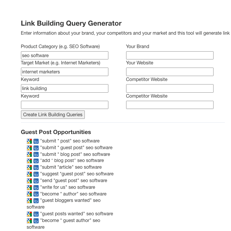 Link building generator from BuzzStream