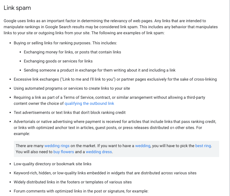 google spam guidelines