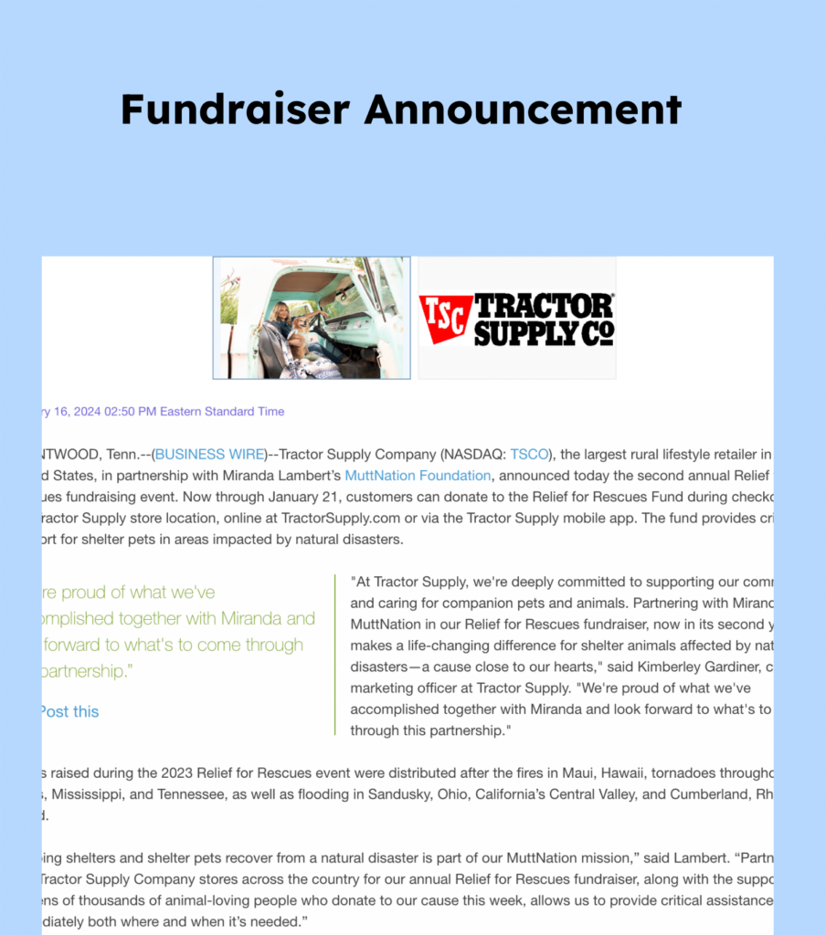 fundraiser press release