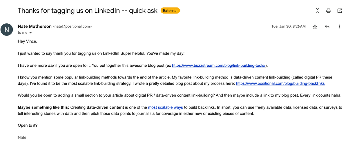 tagging us on linkedin