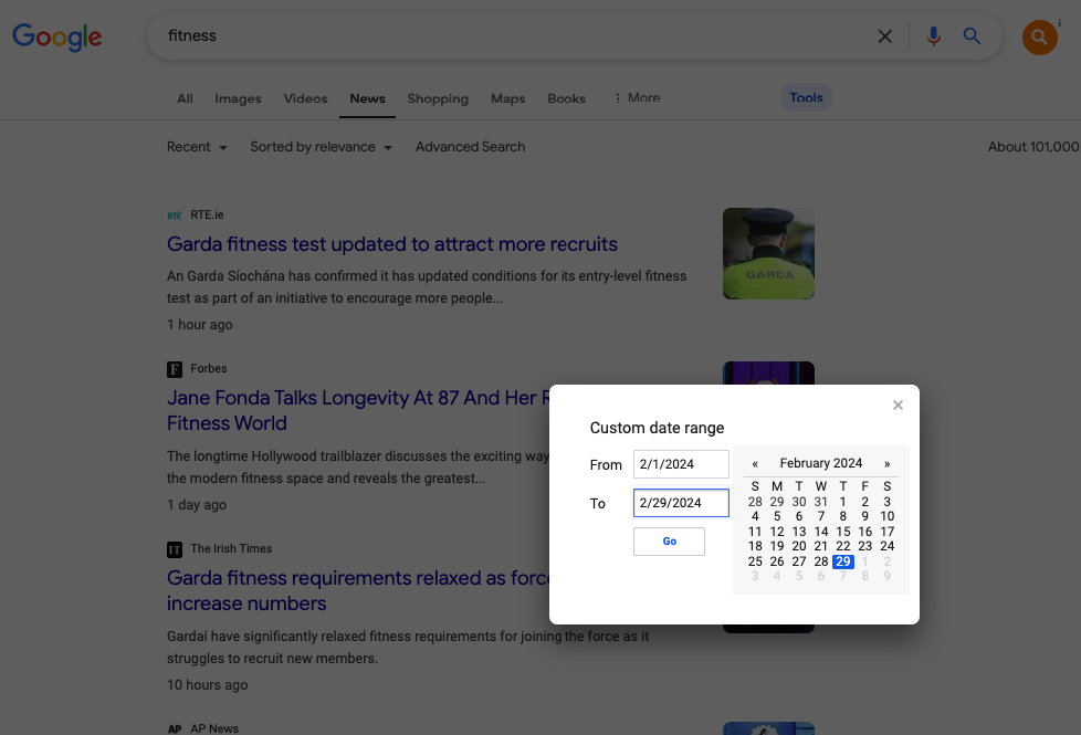 googling custom date range