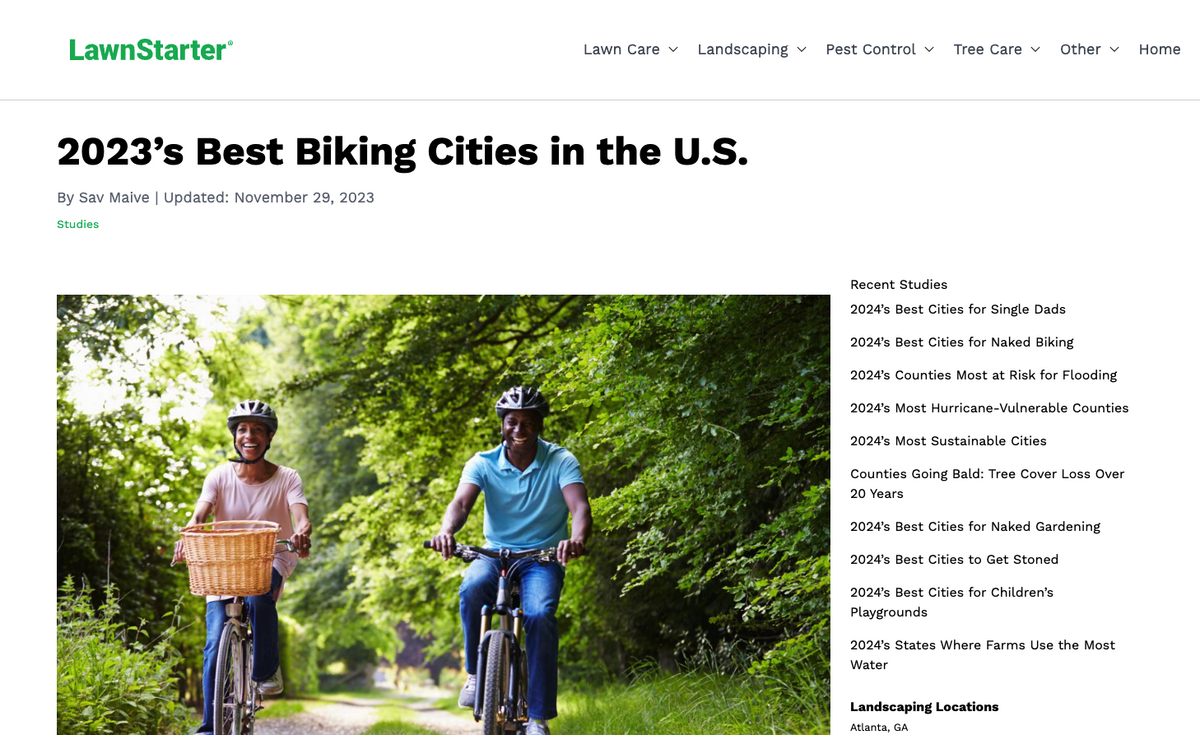 lawn starter best biking cities