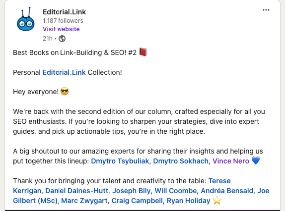 editorial.link linkedin post