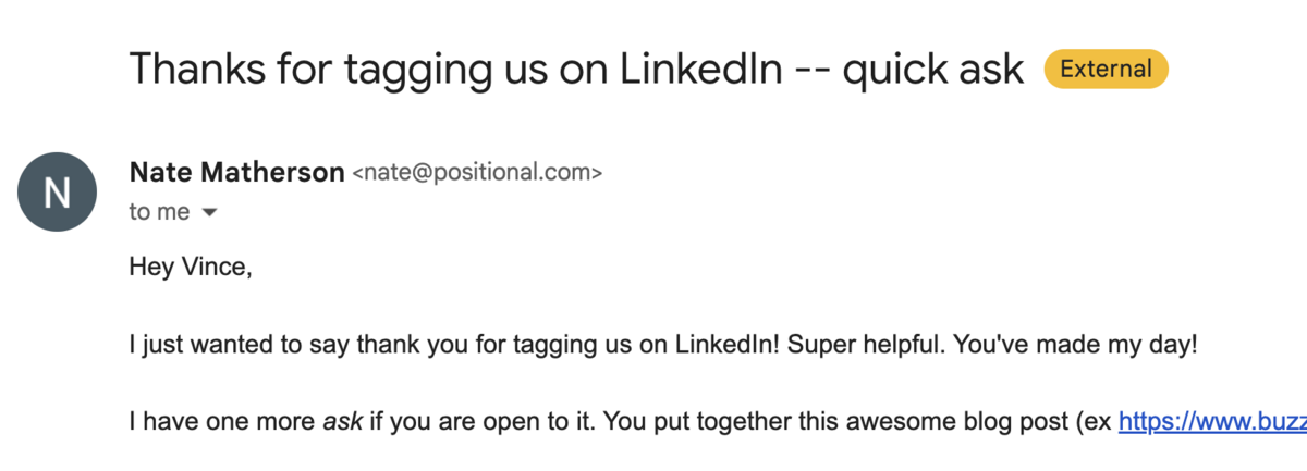 thanks for tagging us on linkedin - quick ask