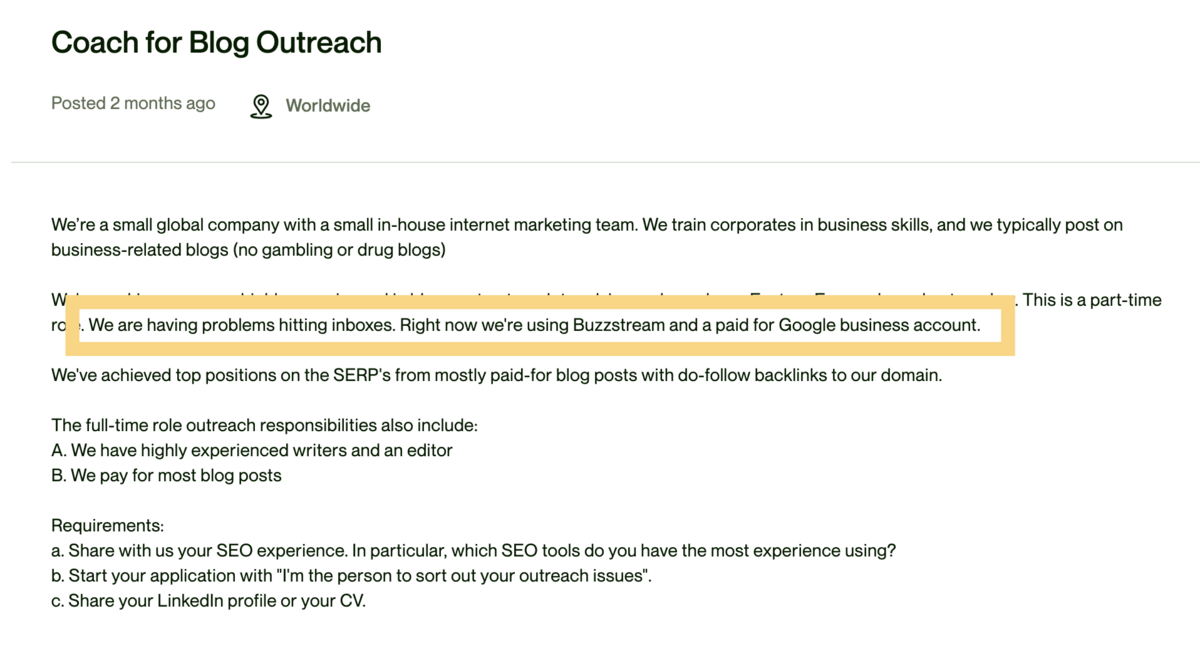 coach for blog outreach needed on upwork