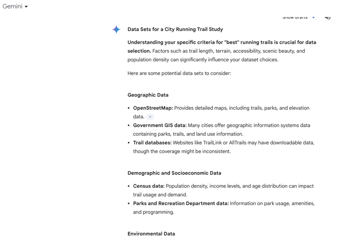 gemini datasets for city running trail study