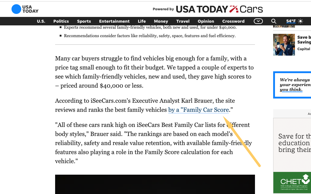 usa today family car score