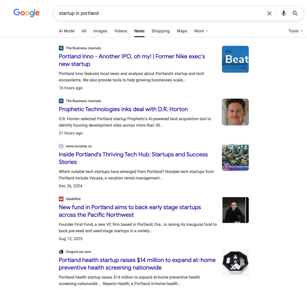 startup in portland google search