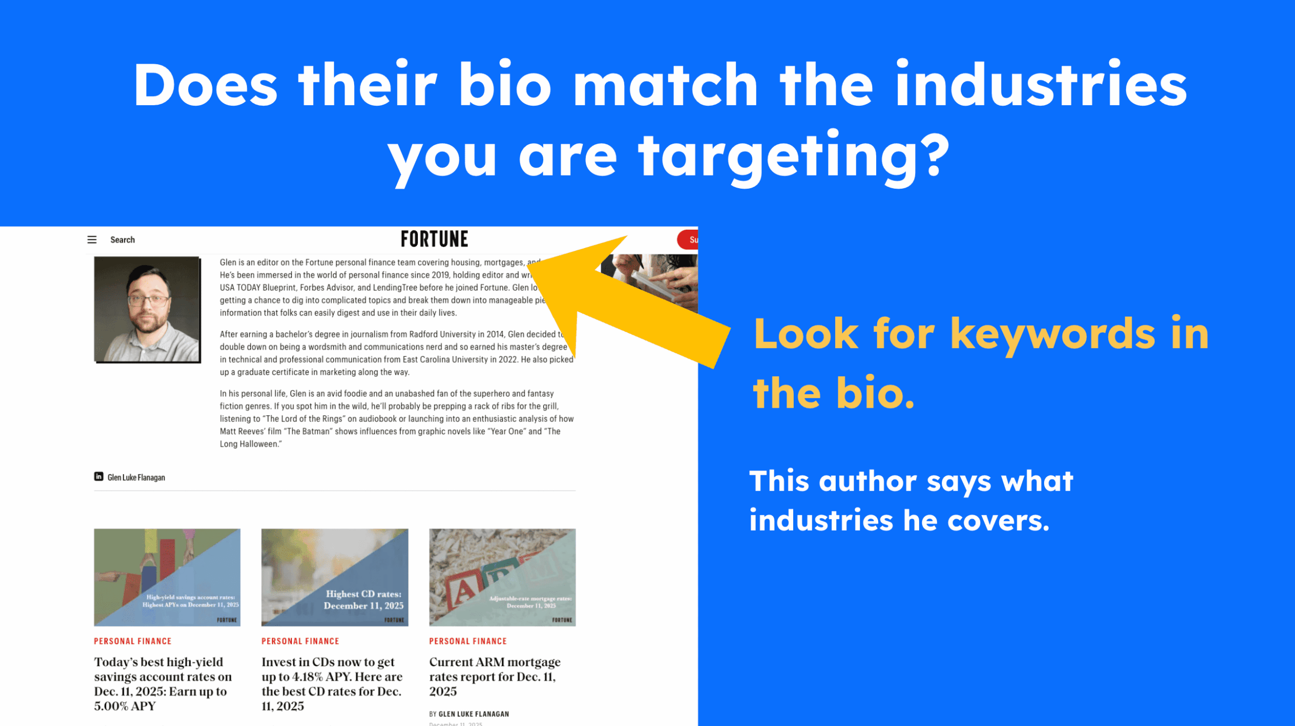 ensure the bio matches the industry