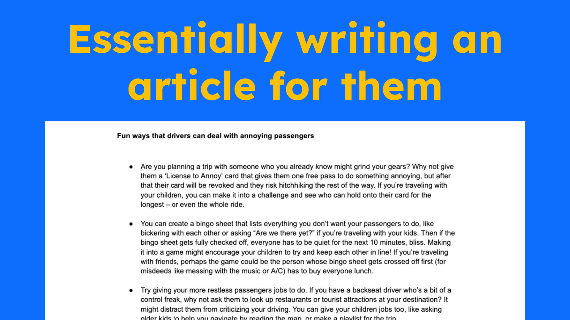 essentially writing an article for them