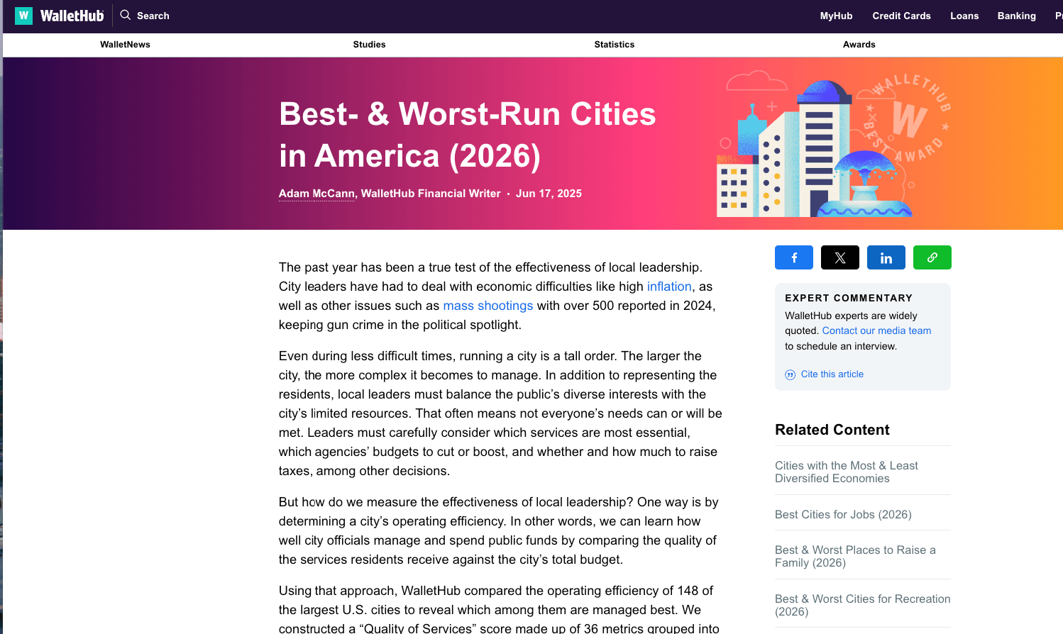 wallet hub city study