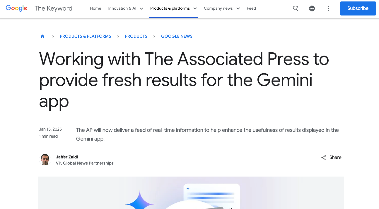 working with the associated press to provide fresh results for the gemini app