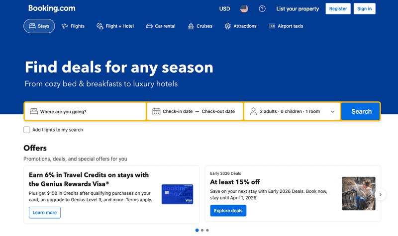 booking.com homepage