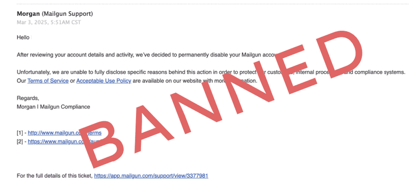 customer banned from mailgun