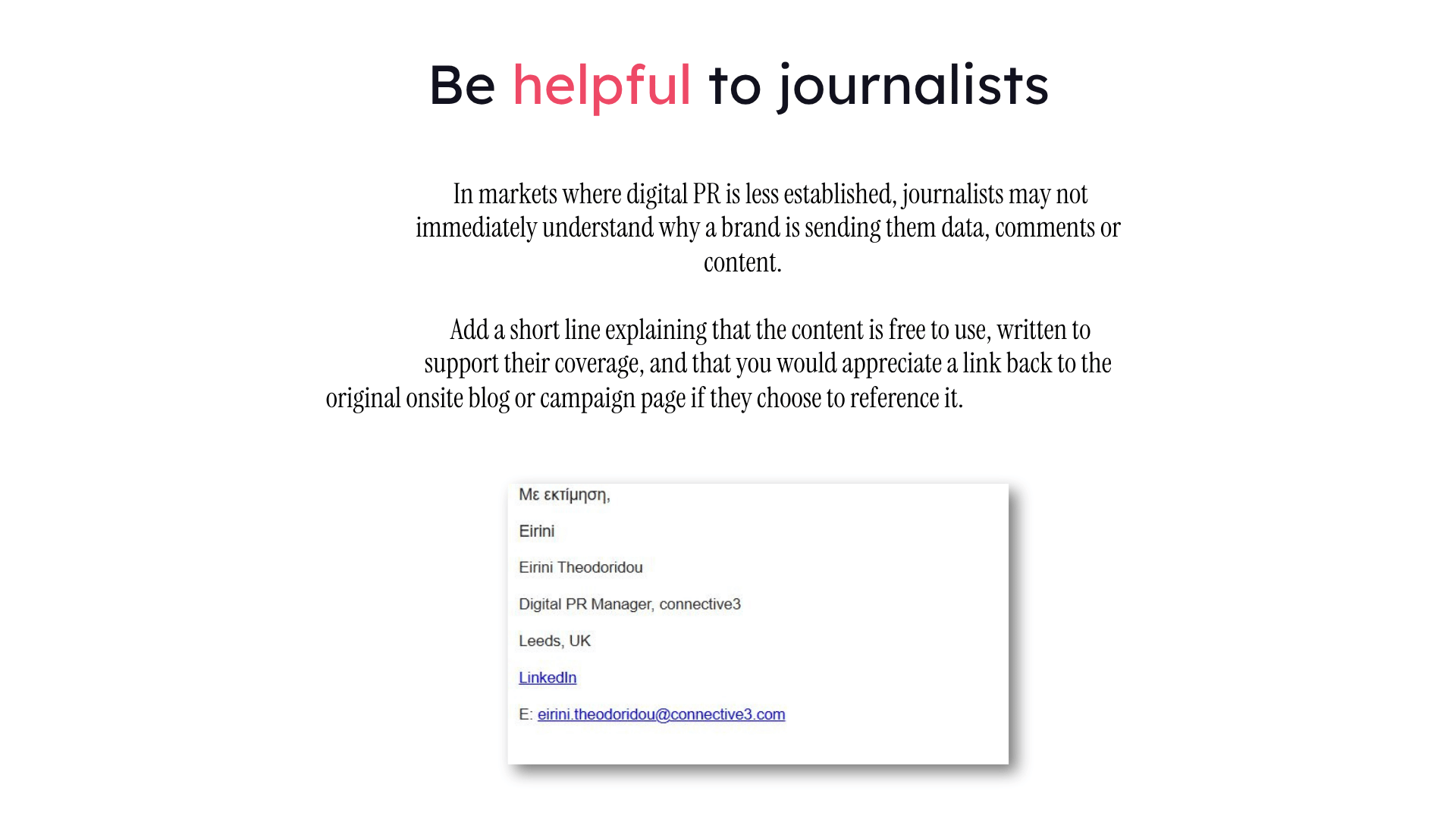 example of sending to region where digital pr isn't as established