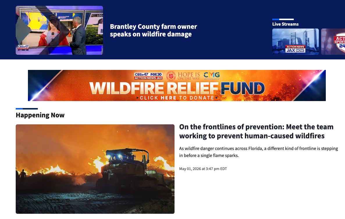 Action News Jax homepage with weather news