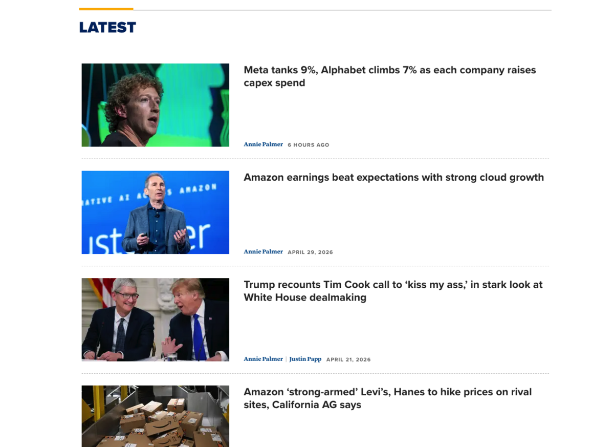 Annie Palmer recent articles on business and stocks
