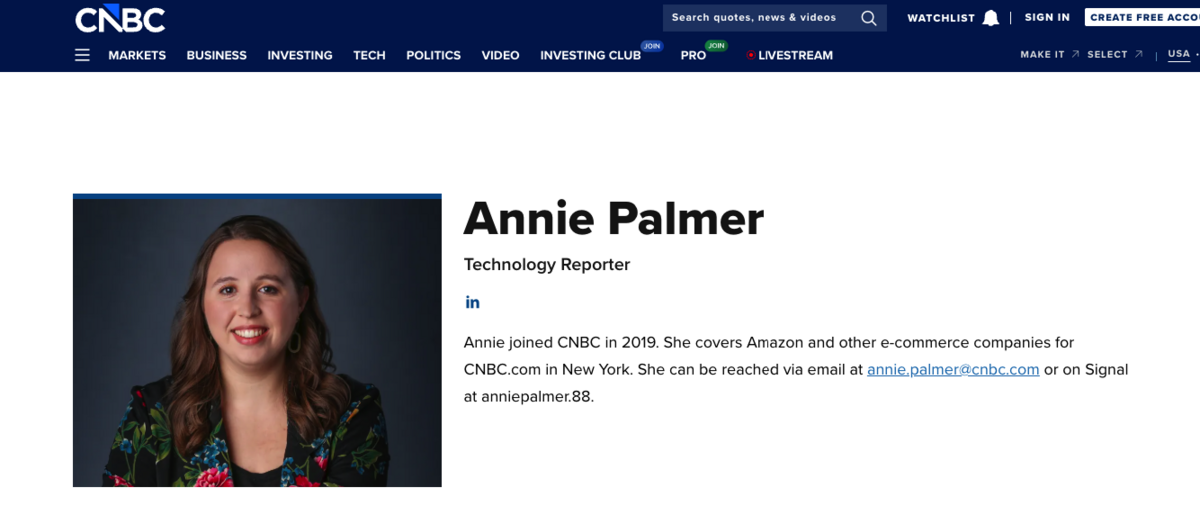 Annie Palmer technology reporter bio