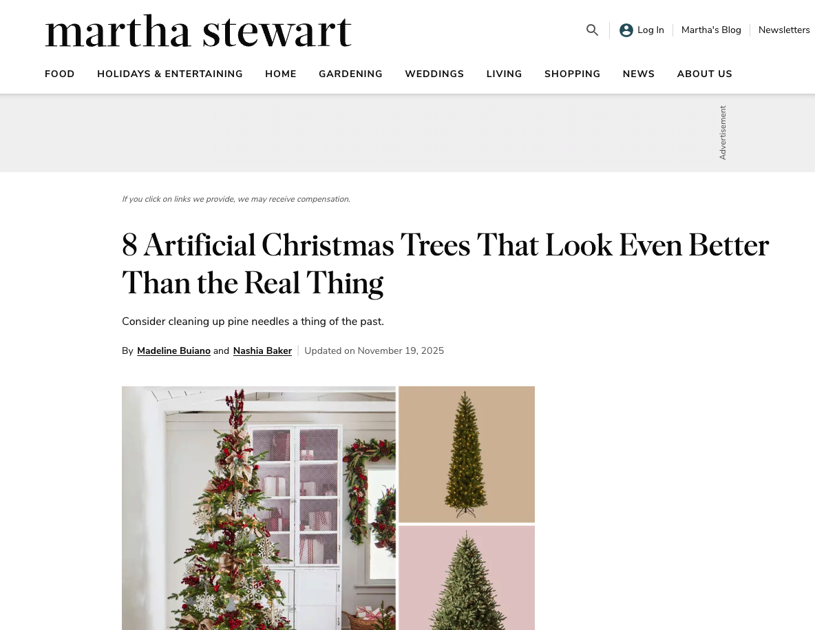 Article titled 8 Artificial Christmas Trees That Look Even Better Than the Real Thing