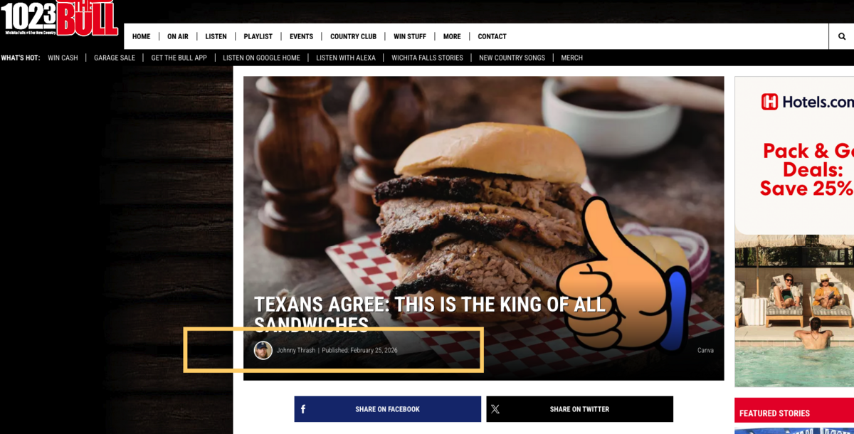 Johnny Thrash article on Texas best sandwiches