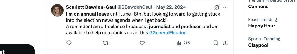 Journalist tweet about annual leave example 2