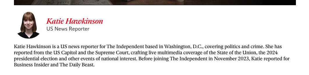 Katie Hawkinson author bio on The Independent
