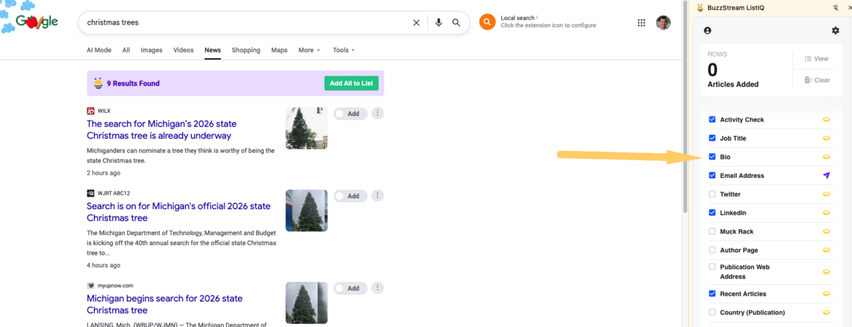 ListIQ bio selection menu