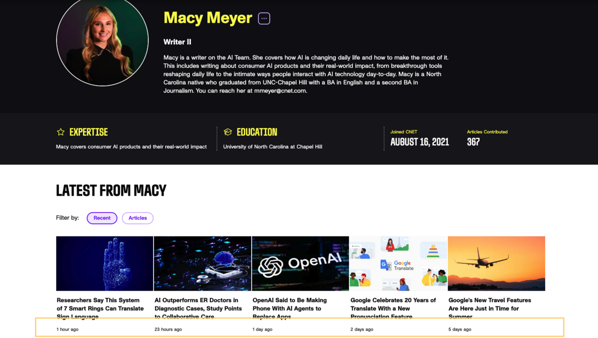 Macy Meyer CNET active articles