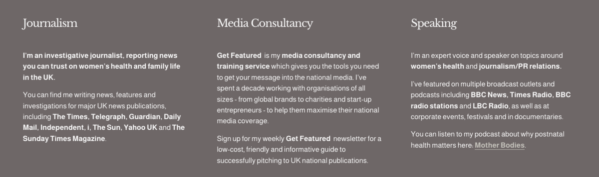 Rosie Taylor personal website bio