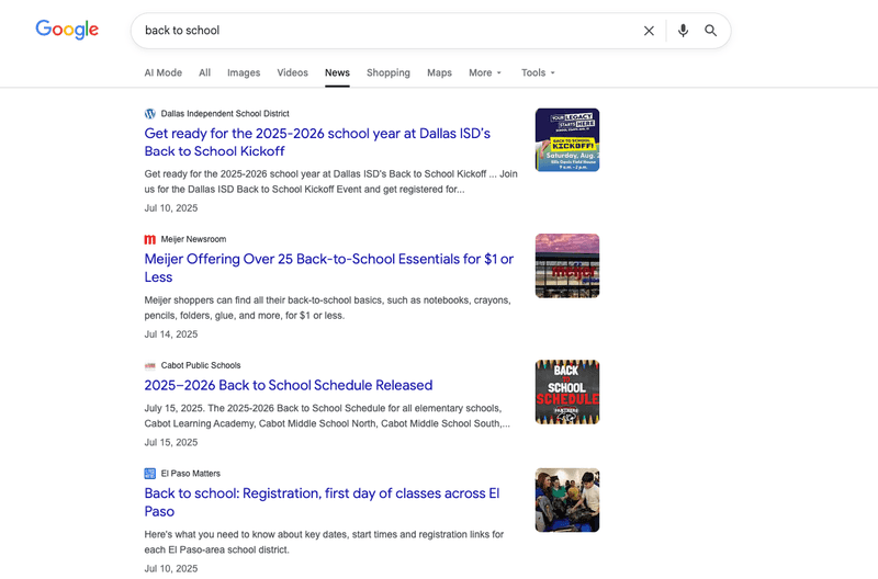 back to school search query