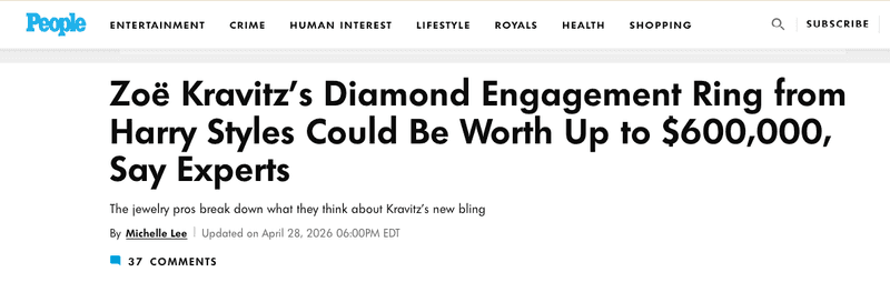 zoe kravitz diamond engagement ring from harry styles could be worth up to $600,000, say experts
