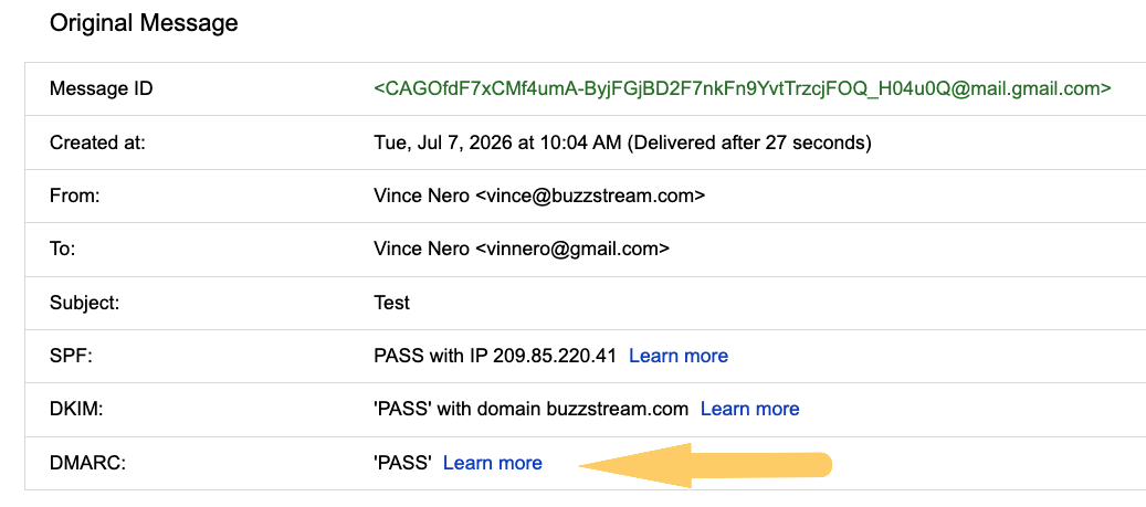 dmarc passing screenshot