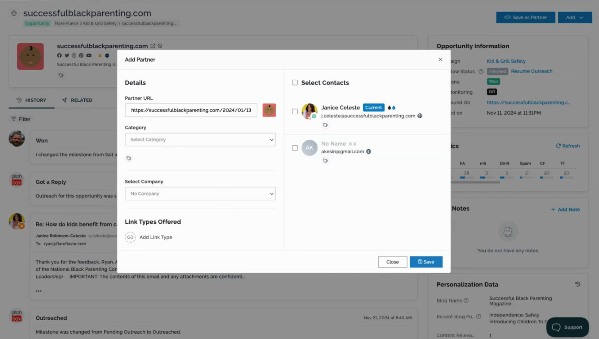 parters on pitchbox details as partner crm on pitchbox