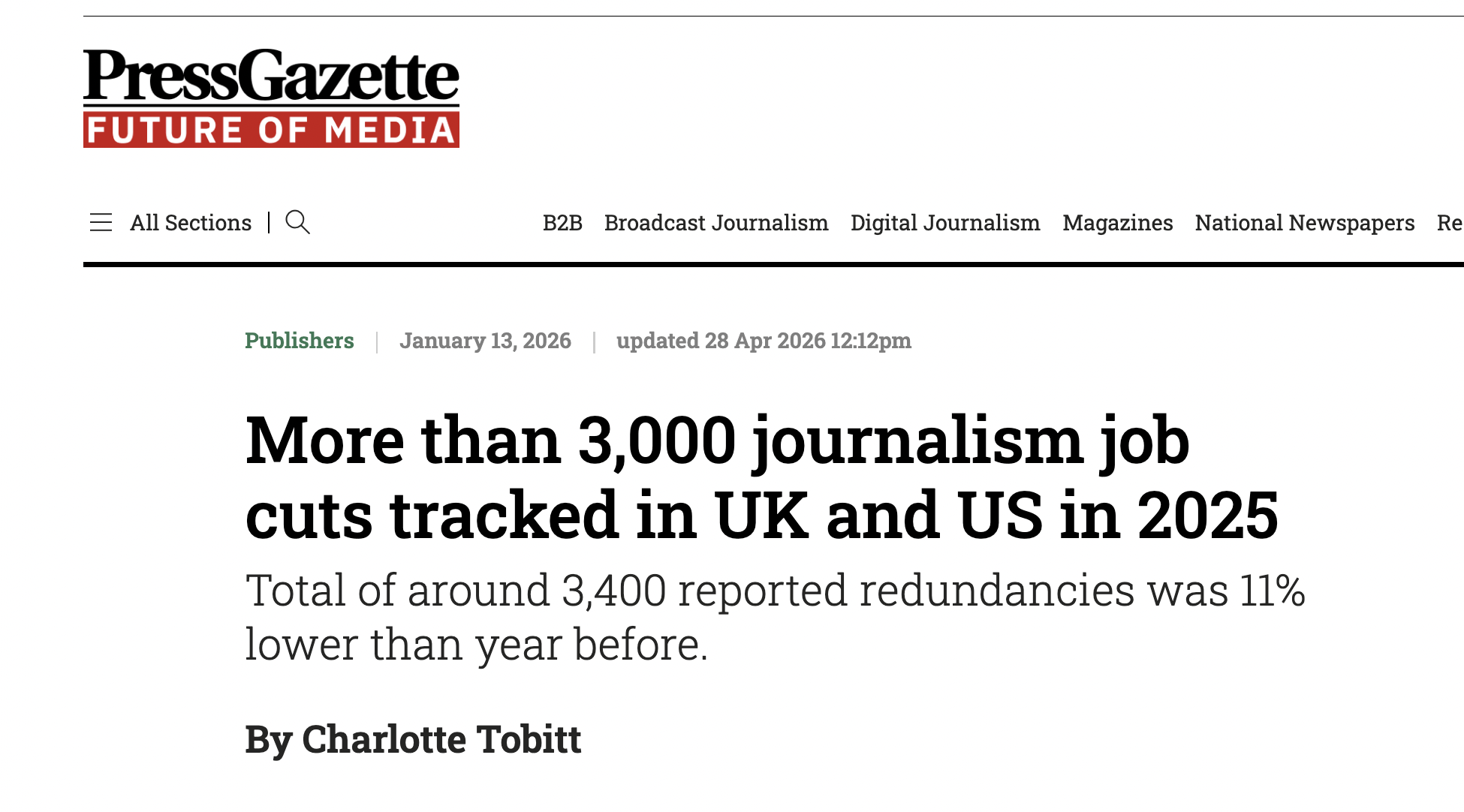press gazette job cuts more than 3000 journalism job cuts tracked in uk and us in 2025