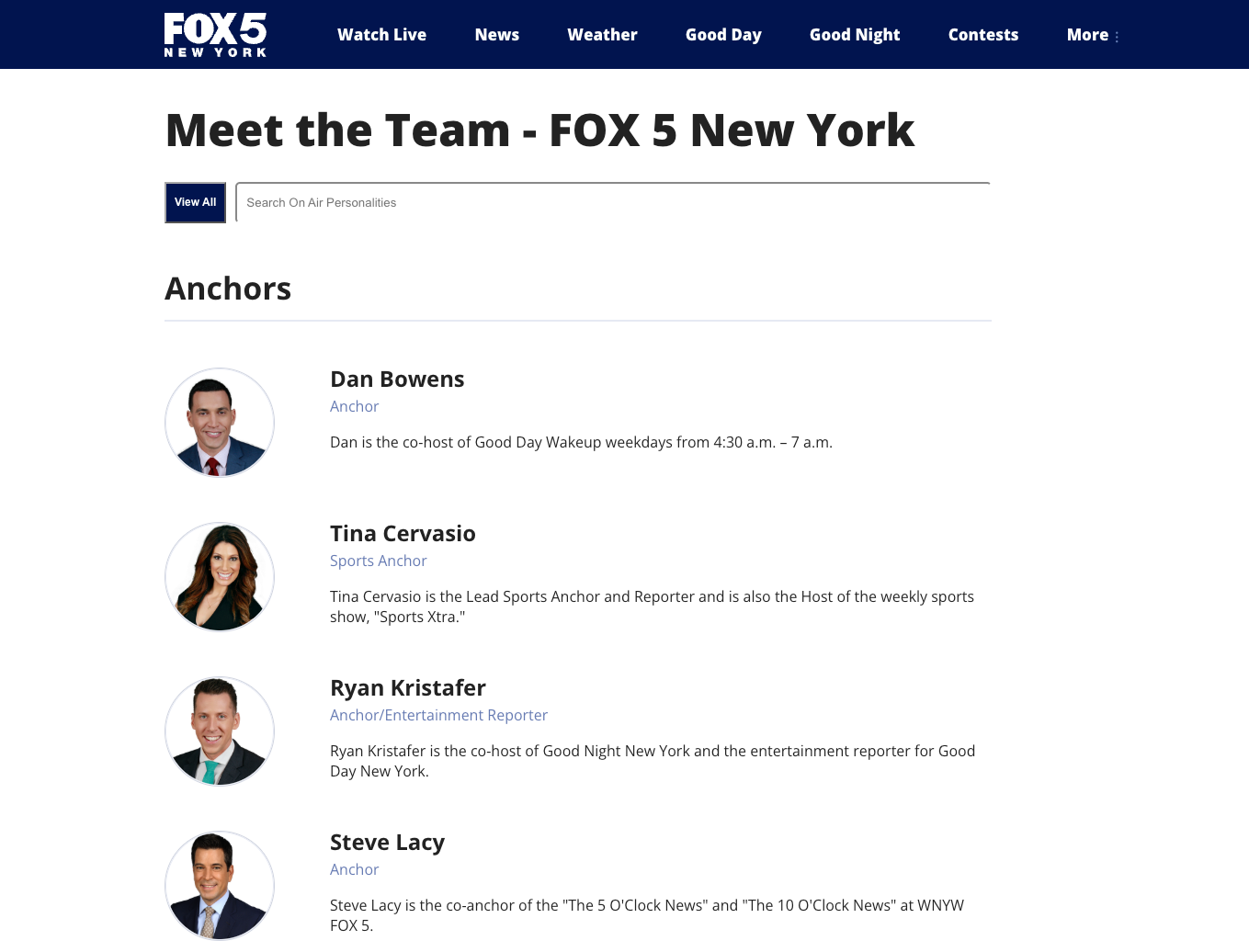 fox5 meet the team page shows 30+ people