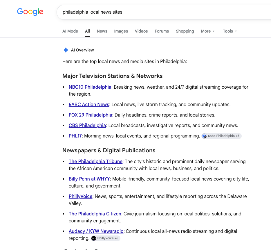 philadelphia local news sites google search