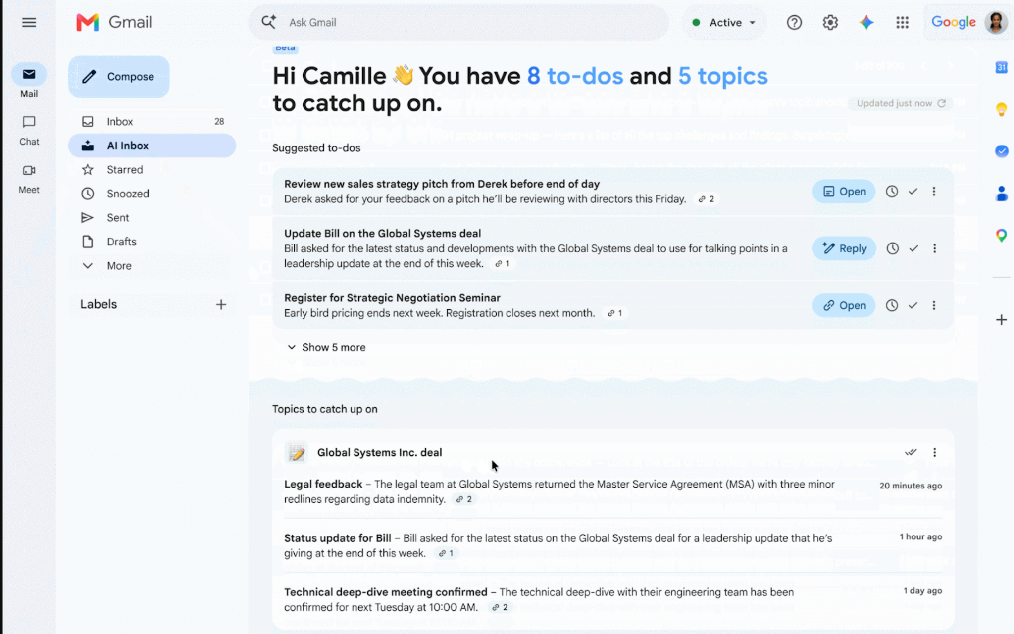 screenshot of google ai summaries in google workspace