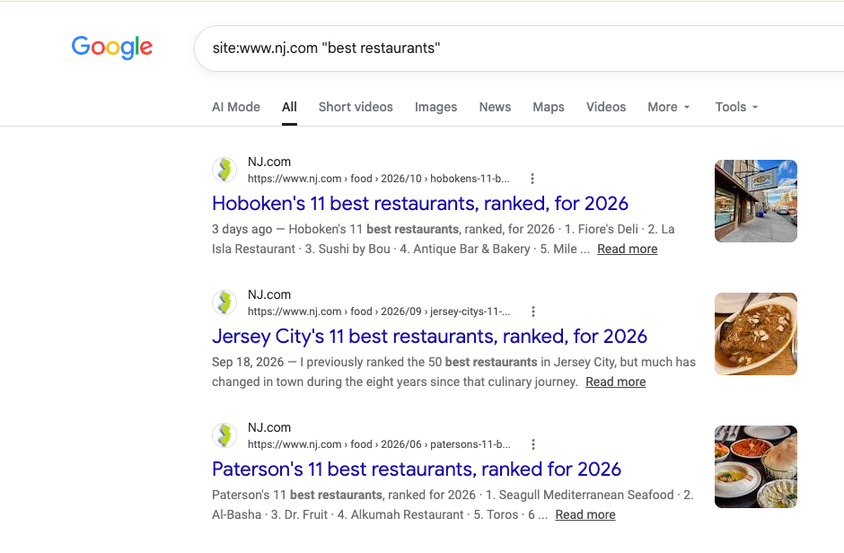 site search for nj.com best restaurants