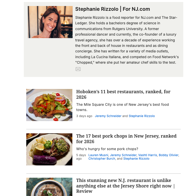 stephani rizzolo author bio showing her existing content